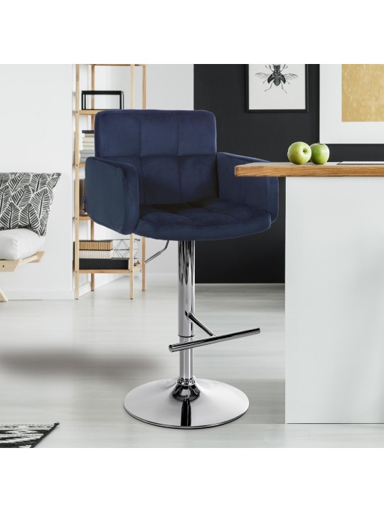 Taburete de bar Los Angeles Terciopelo cromado, azul