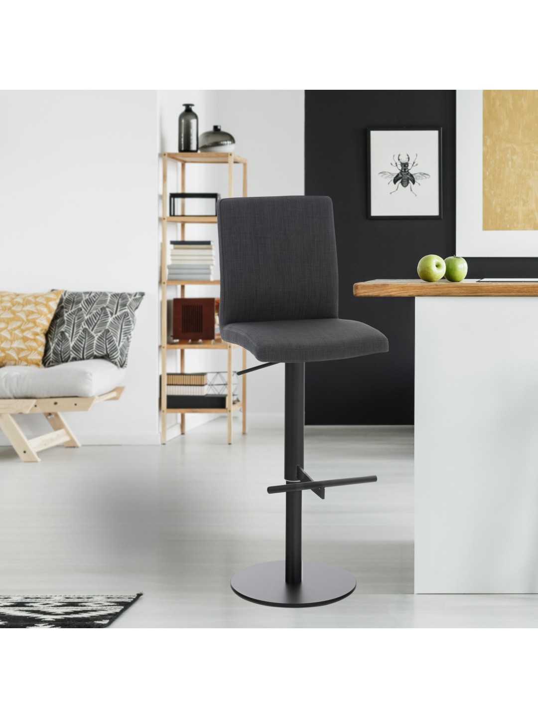 Juego de 2 taburetes de bar tela Cádiz, gris oscuro