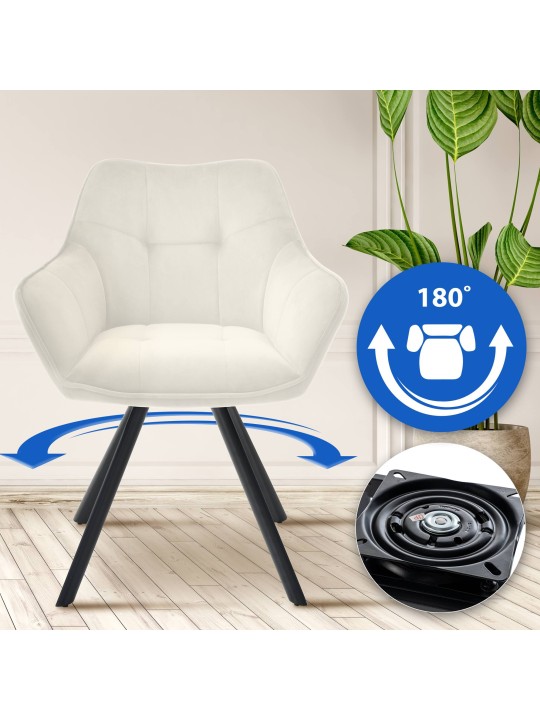 Silla de comedor de terciopelo Scott, crema