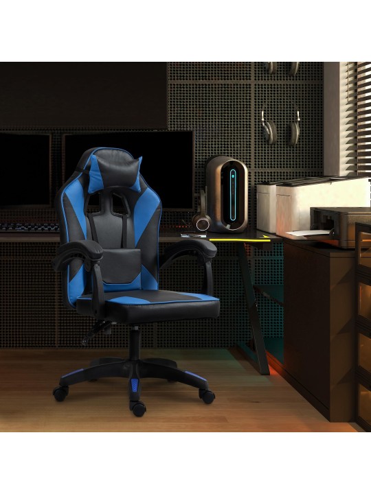 Silla de oficina Orkney de piel sintética, negro/azul