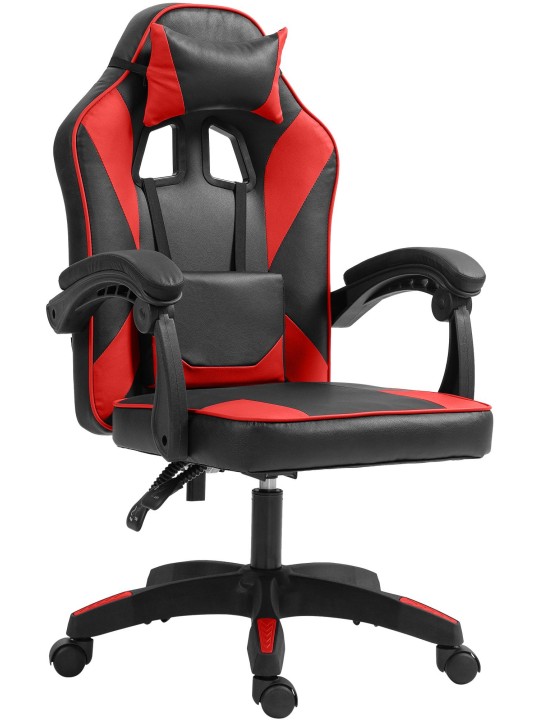 Silla de oficina Orkney de piel sintética, negro/rojo