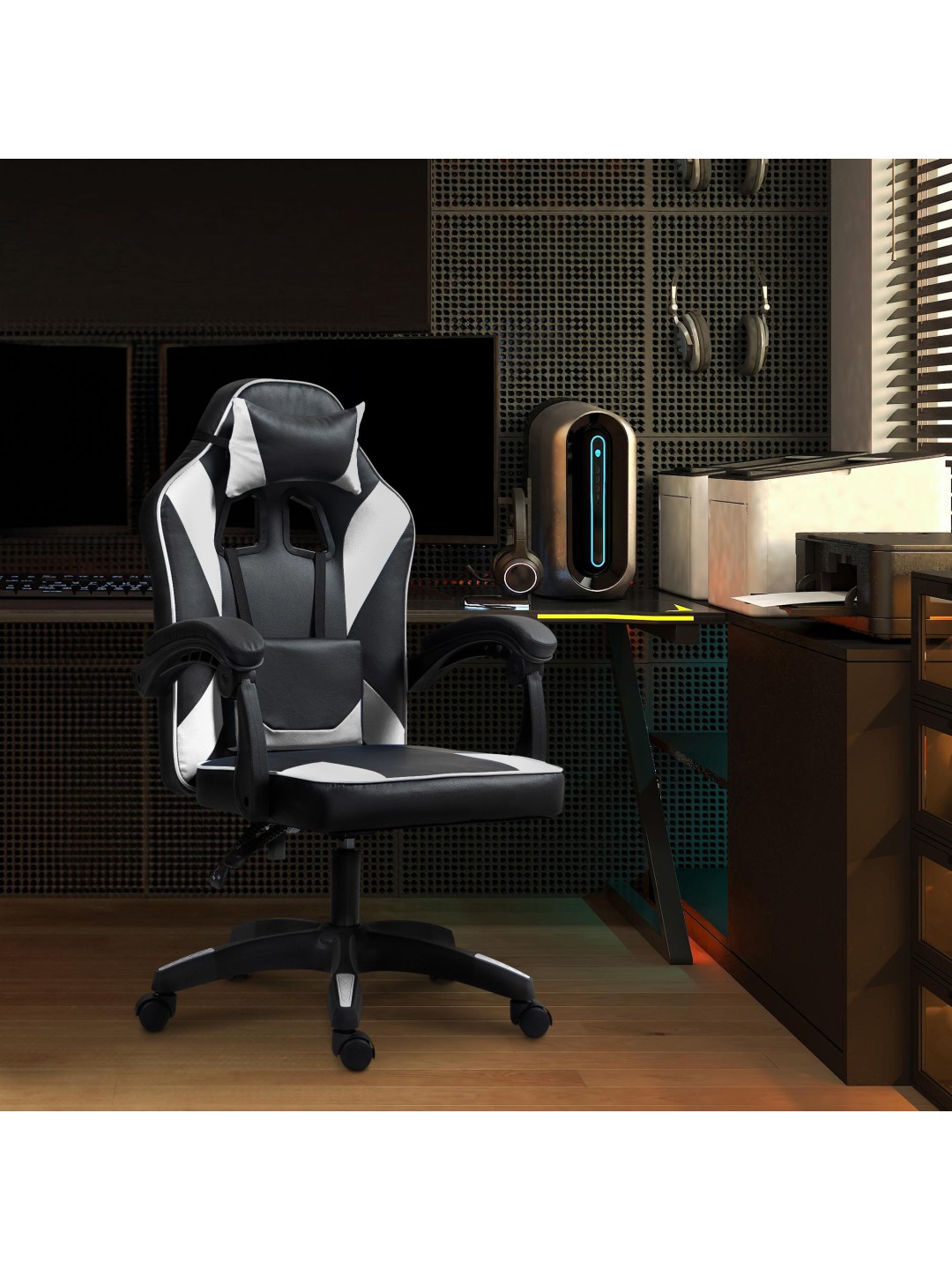 Silla de oficina Orkney de piel sintética, negro/blanco