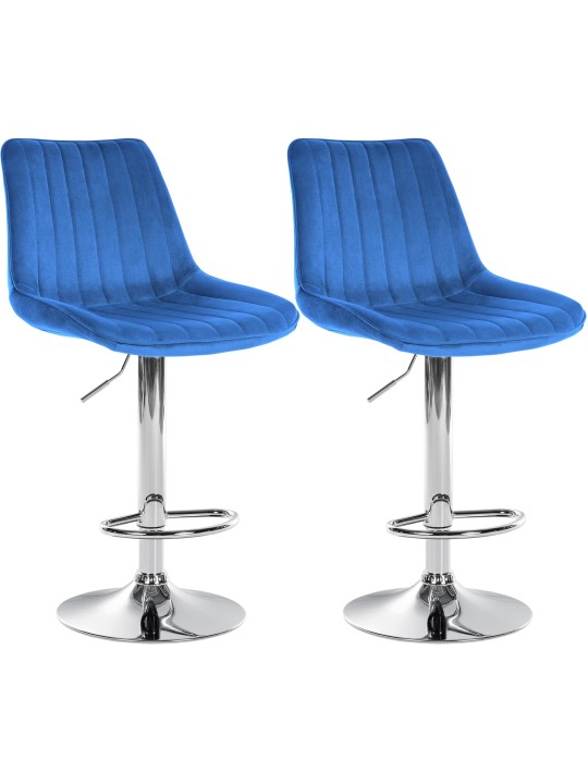 Juego de 2 taburetes de bar Toni terciopelo cromado, azul