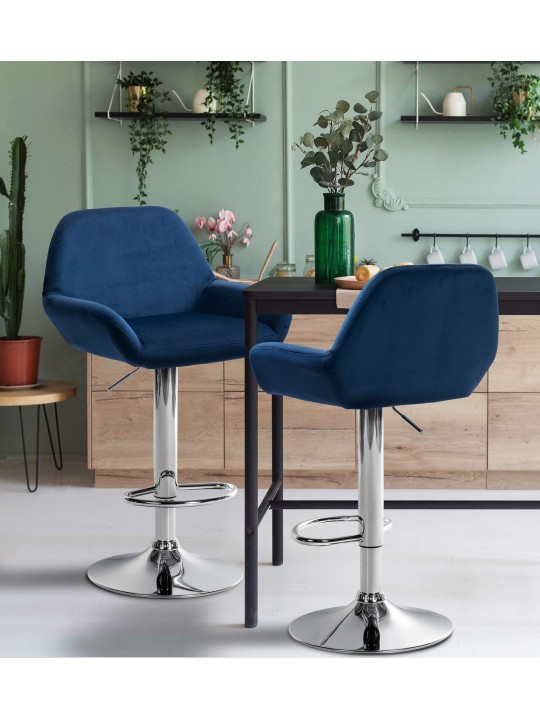Taburete de bar Braga terciopelo cromado, azul