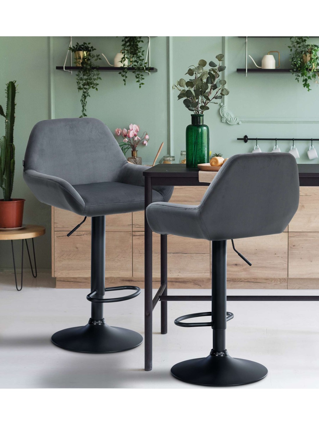 Taburete de bar Braga terciopelo, gris oscuro