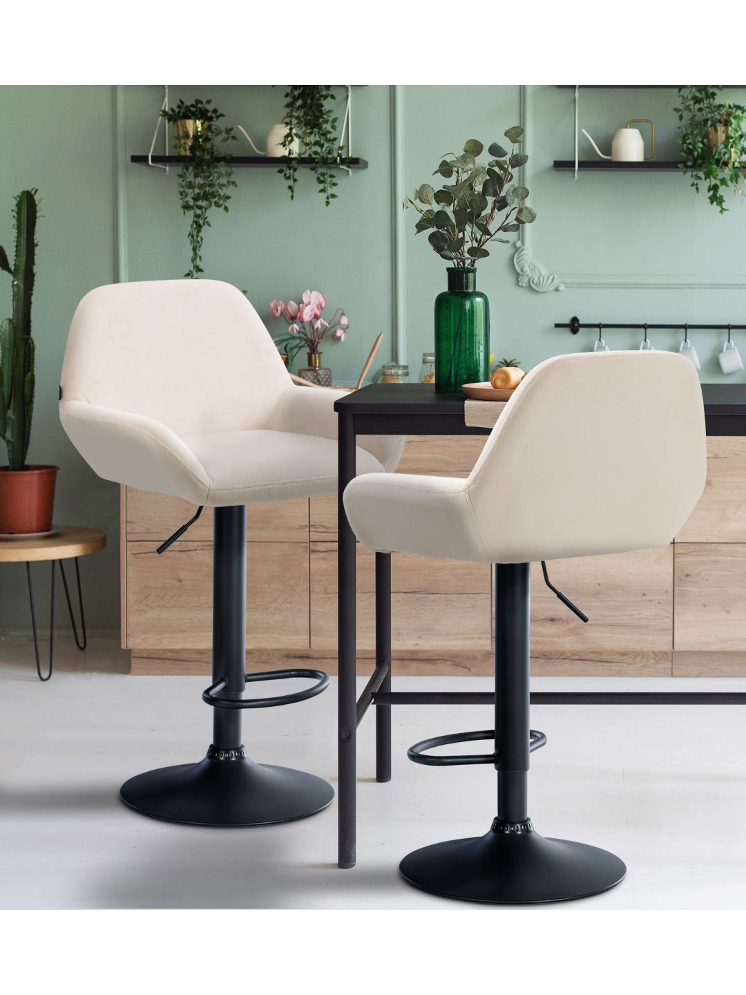 Taburete de bar Braga terciopelo, crema