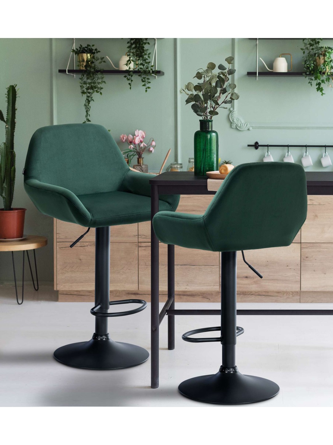 Taburete de bar Braga terciopelo, verde oscuro