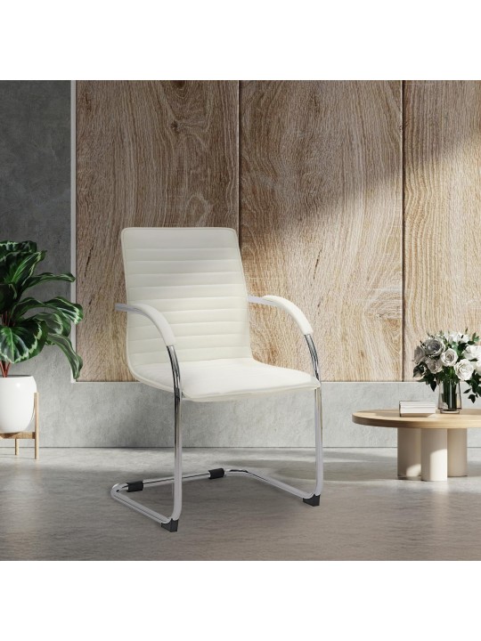 Silla de visita Tira cuero artificial, blanco Silla de visita Tira cuero artificial, blanco