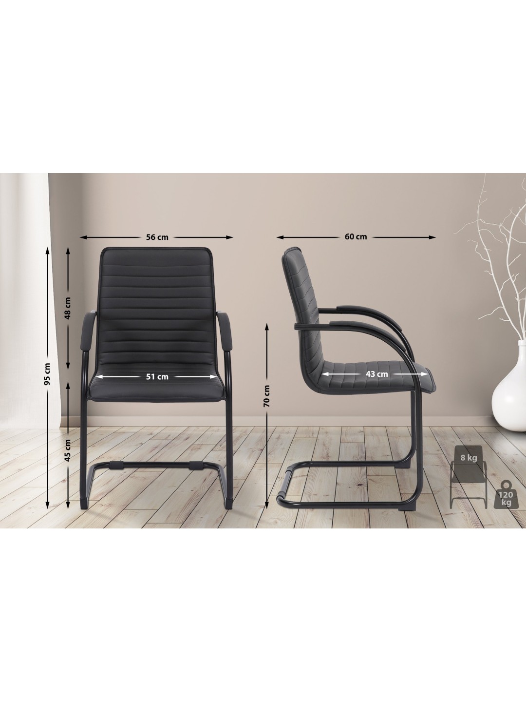 Silla de visita Tira cuero artificial, negro