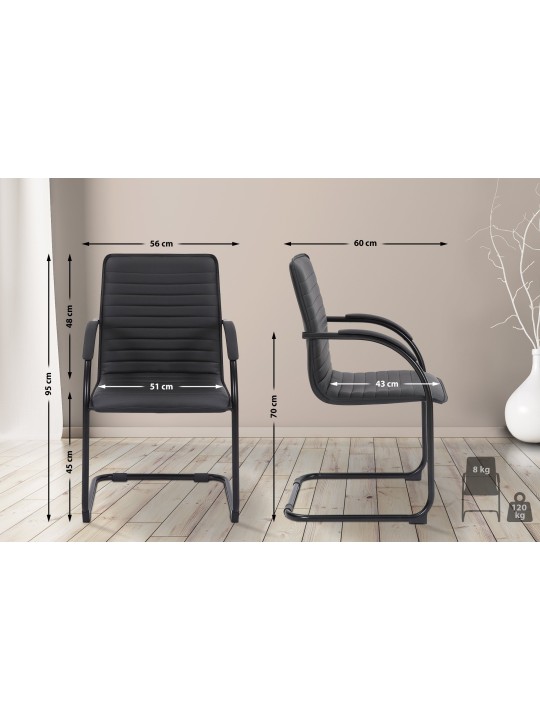 Silla de visita Tira cuero artificial, negro Silla de visita Tira cuero artificial, negro