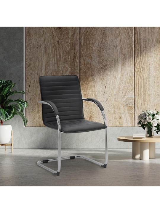 Silla de visita Tira cuero artificial, negro Silla de visita Tira cuero artificial, negro