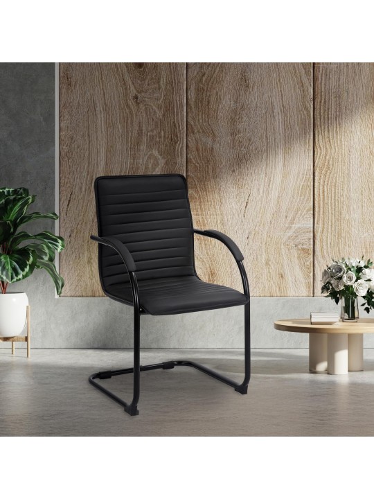 Silla de visita Tira cuero artificial, negro/negro Silla de visita Tira cuero artificial, negro/negro