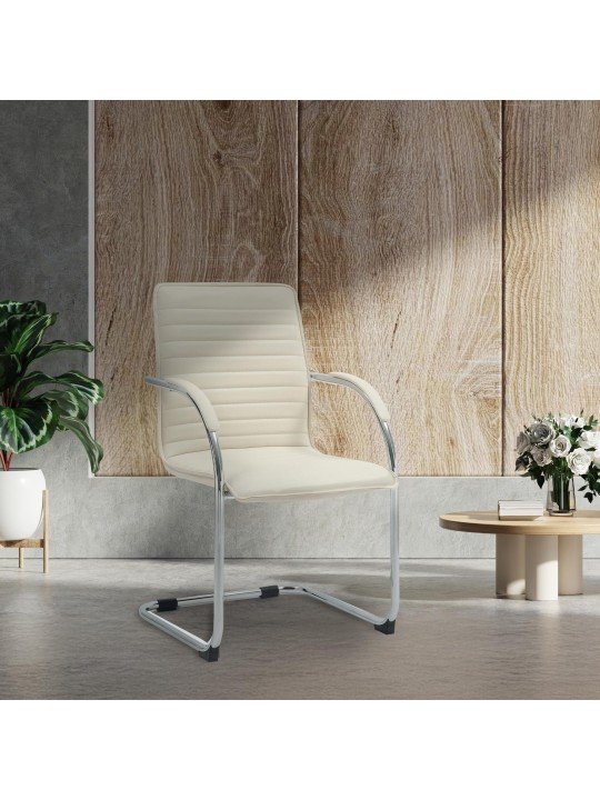 Silla de visita Tira cuero artificial, crema Silla de visita Tira cuero artificial, crema