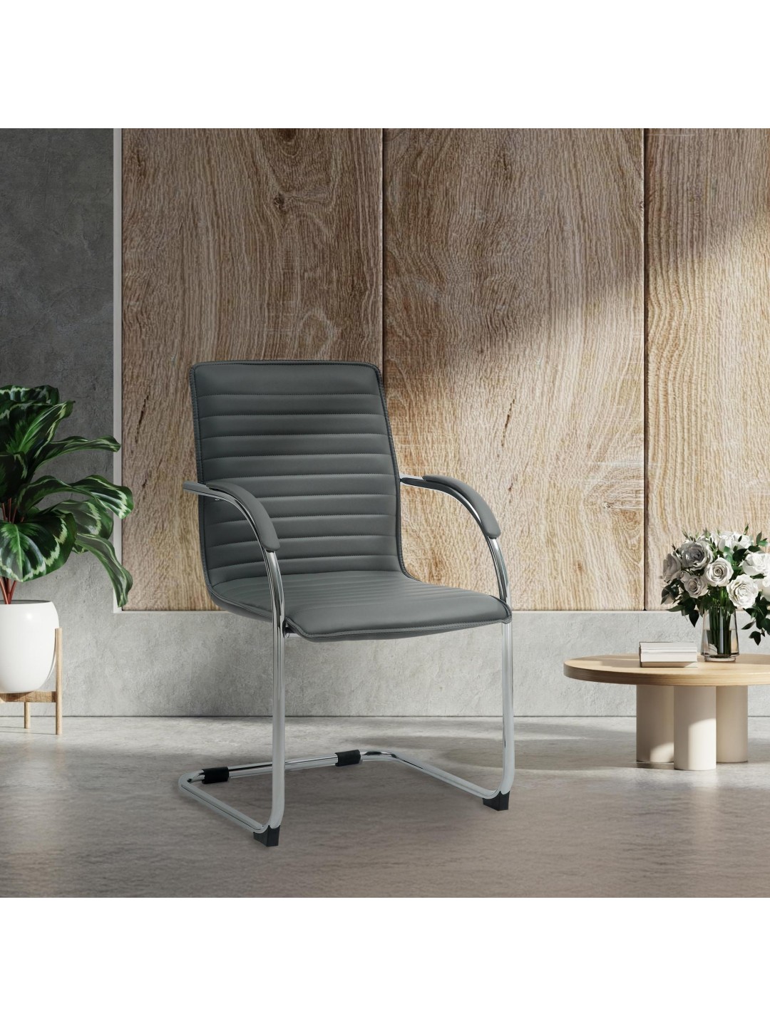 Silla de visita Tira cuero artificial, gris