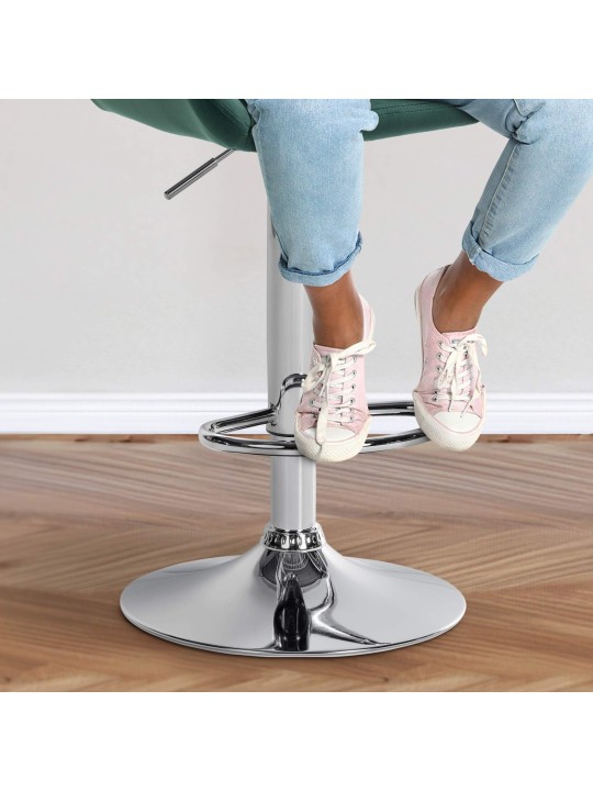 Juego de 2 taburetes de bar Braga terciopelo cromado, verde oscuro