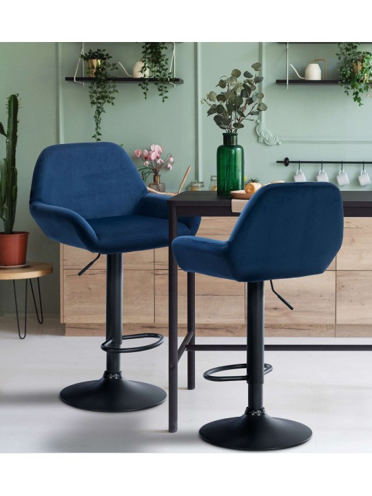 Juego de 2 taburetes de bar Braga terciopelo, azul Juego de 2 taburetes de bar Braga terciopelo, azul