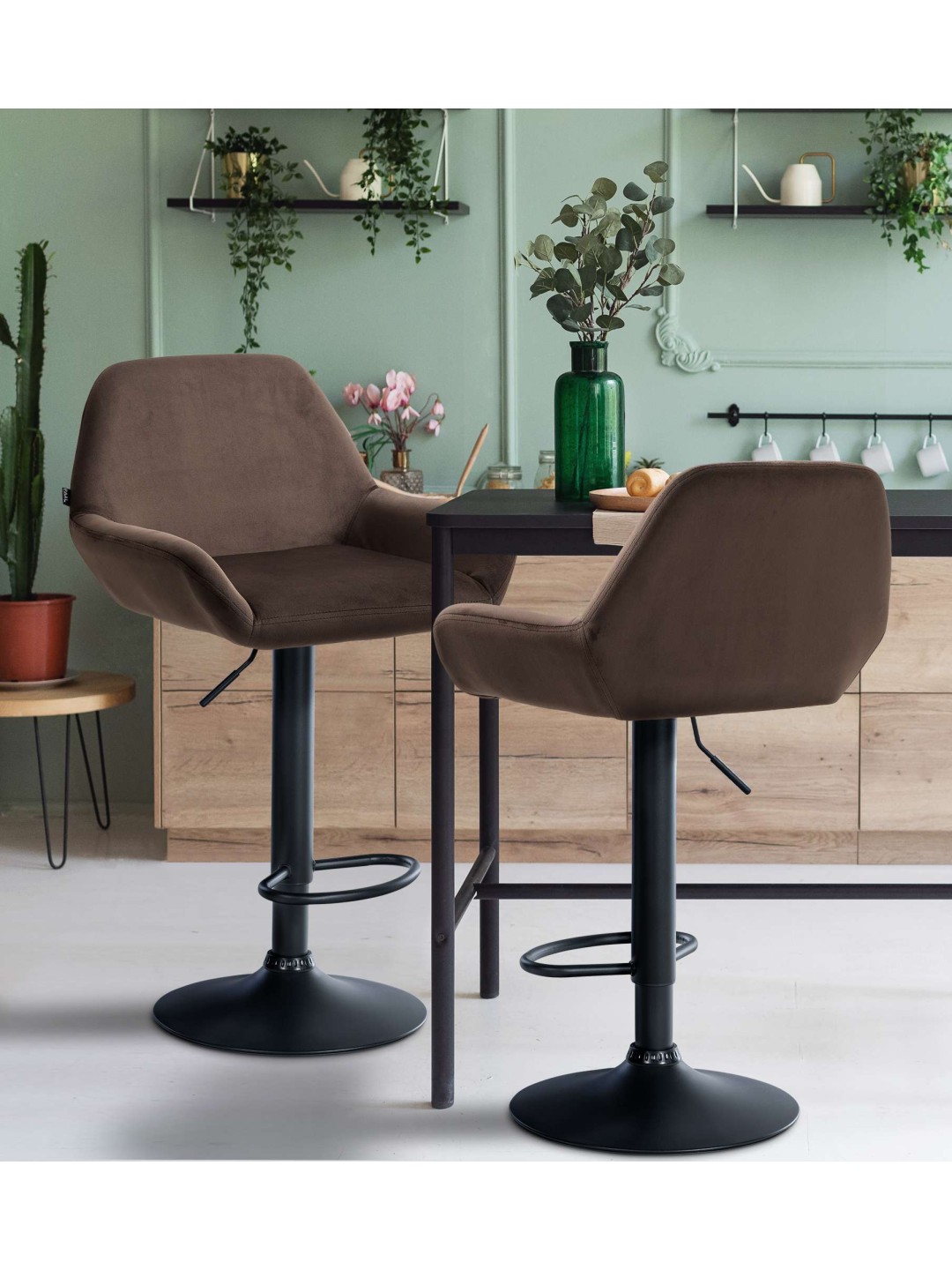 Juego de 2 taburetes de bar Braga terciopelo, marrón