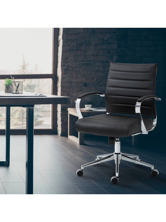 Silla de oficina Oakland cuero auténtico, negro