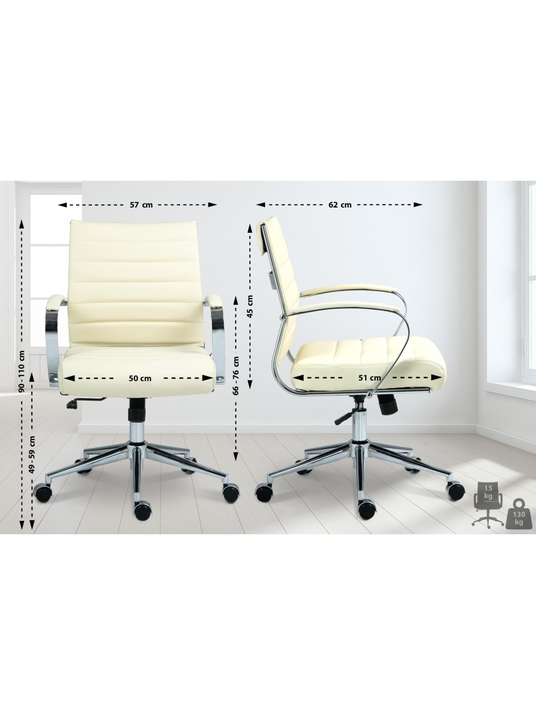 Silla de oficina Oakland cuero auténtico, crema