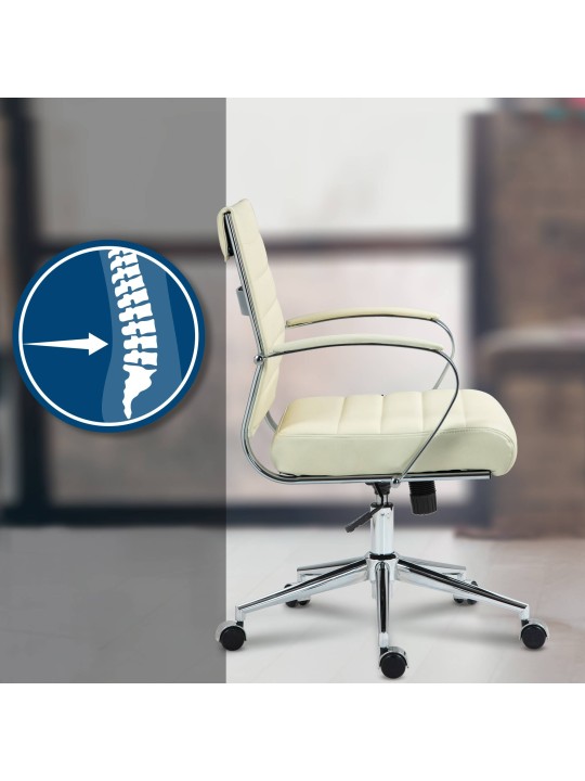 Silla de oficina Oakland cuero auténtico, crema