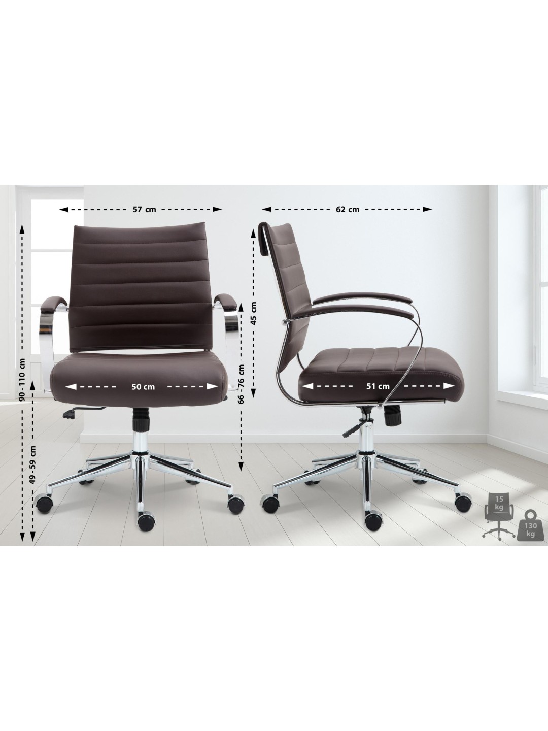 Silla de oficina Oakland polipiel, marrón