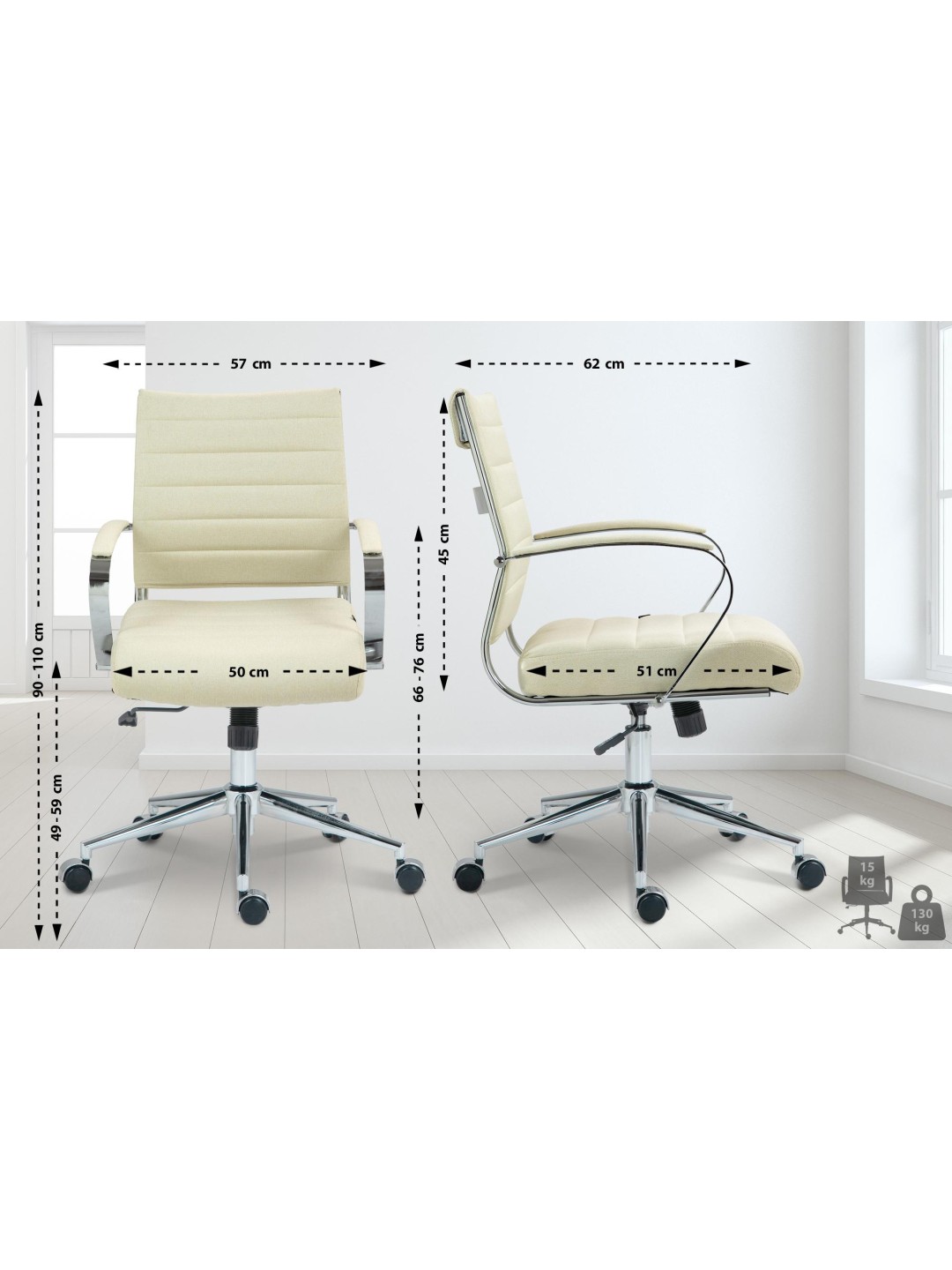 Silla de oficina Oakland tela, crema