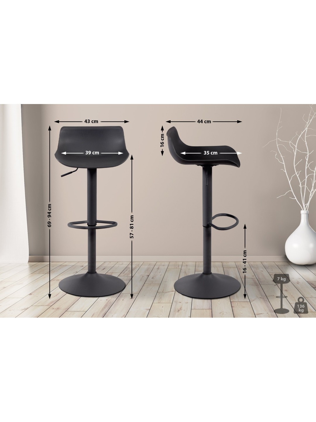 Taburete de bar Aveiro, negro