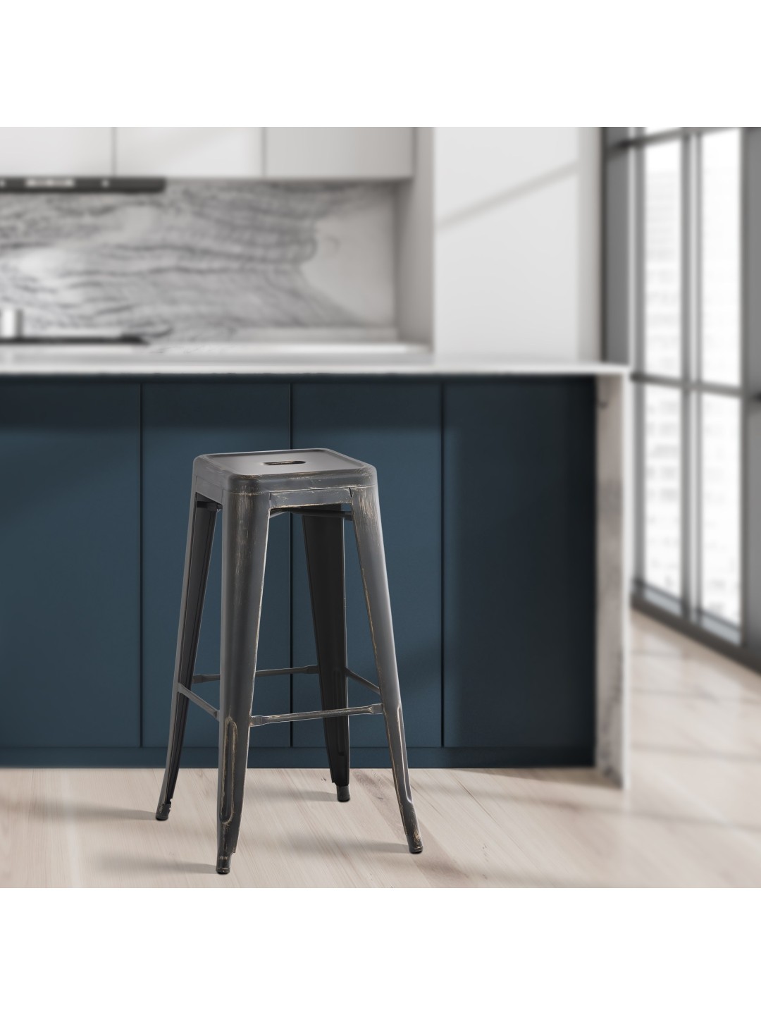 Taburete de bar Joshua antiguo, negro-oro