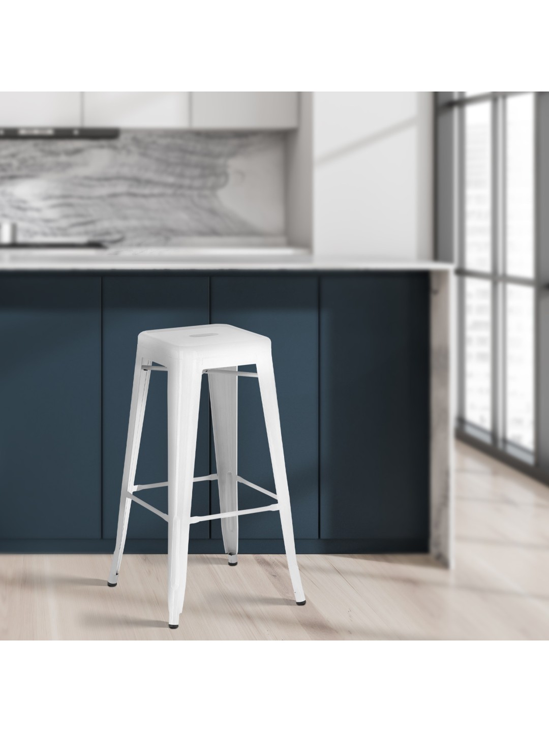 Juego de 2 taburetes de bar Joshua, blanco