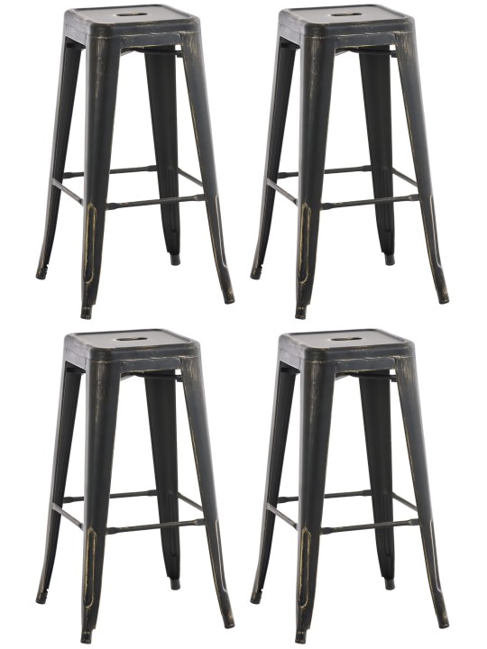 Juego de 4 taburetes de bar Joshua antiguos, negro-oro Juego de 4 taburetes de bar Joshua antiguos, negro-oro