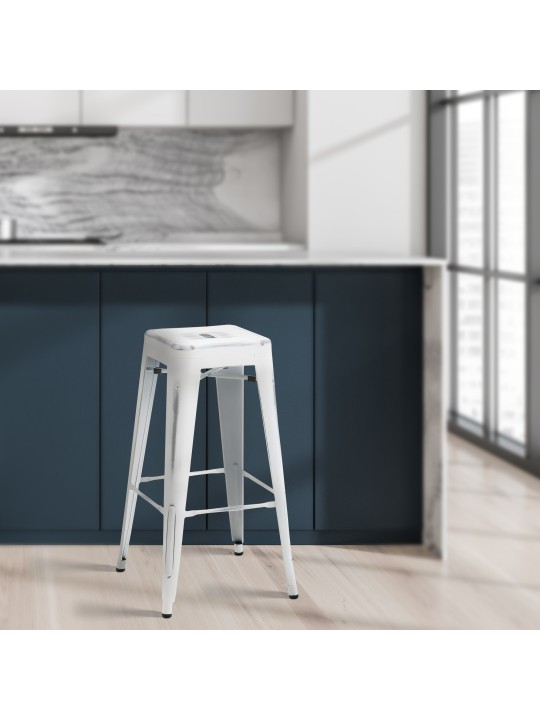 Juego de 4 taburetes de bar Joshua, blanco antiguo Juego de 4 taburetes de bar Joshua, blanco antiguo