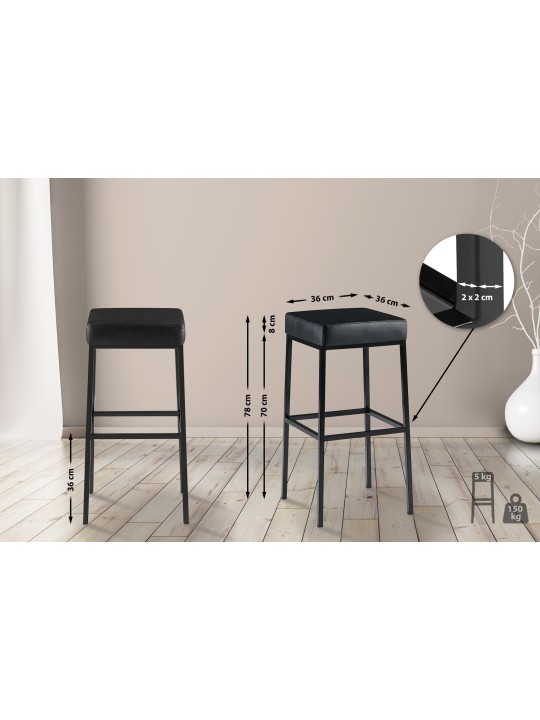 Juego de 2 taburetes de bar Montreal 80 piel sintética, negro