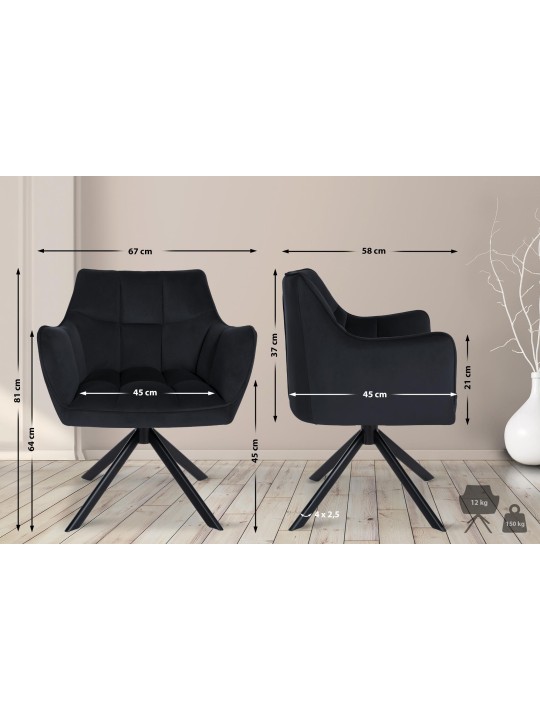 Silla de comedor columpio de terciopelo, negro