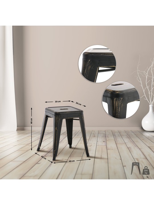 Taburete Armin antiguo, negro-oro