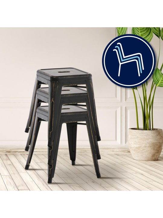 Taburete Armin antiguo, negro-oro