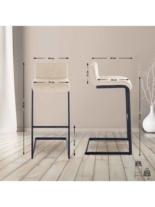 Taburete de bar Newport tela B, crema