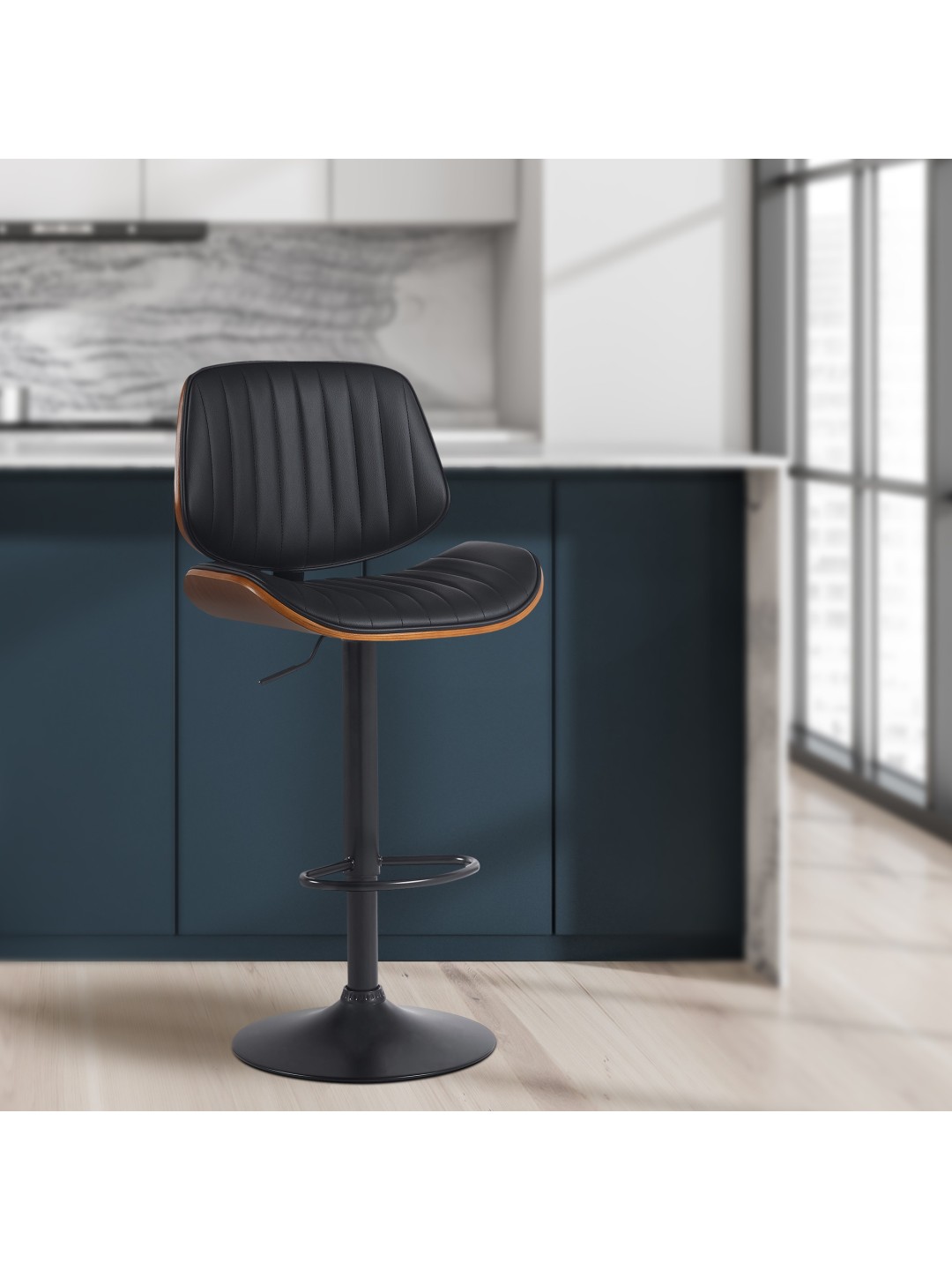 Taburete de bar Clawson de piel sintética, nogal/negro