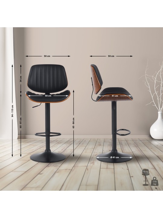 Taburete de bar Clawson de piel sintética, nogal/negro