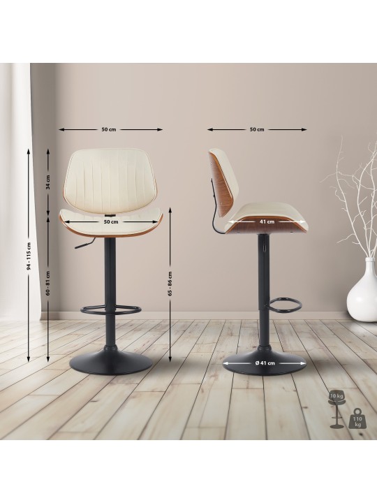 Taburete de bar Clawson de piel sintética, nogal/crema