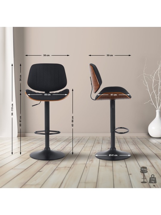 Taburete de bar Clawson tela, nogal/negro