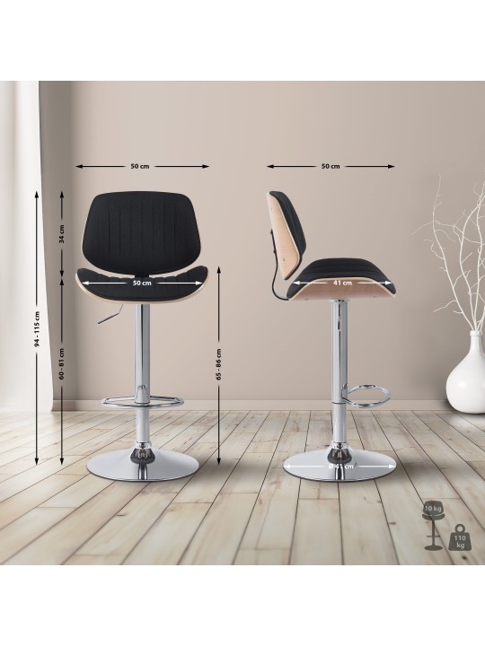 Taburete de bar Clawson tela cromo, natural/negro