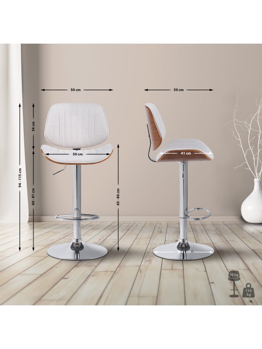 Taburete de bar Clawson tela cromo, nogal/crema