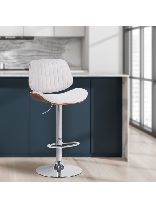 Taburete de bar Clawson tela cromo, nogal/crema