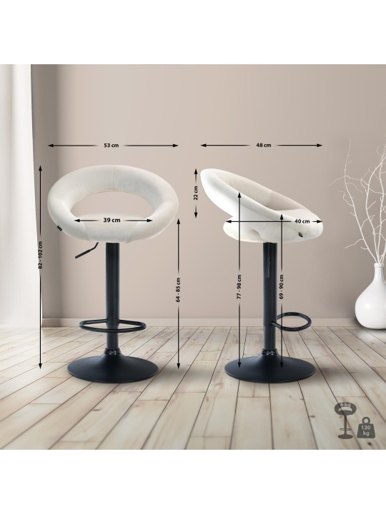 Taburete de bar Olinda terciopelo, crema