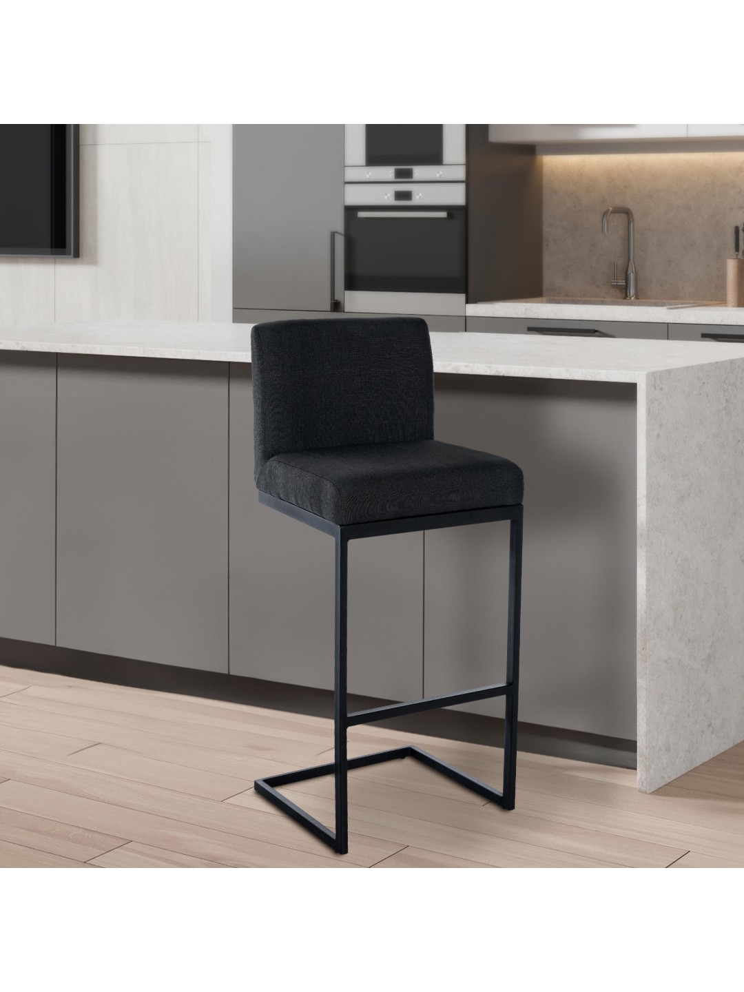 Taburete de bar Hopewell tela B, gris oscuro