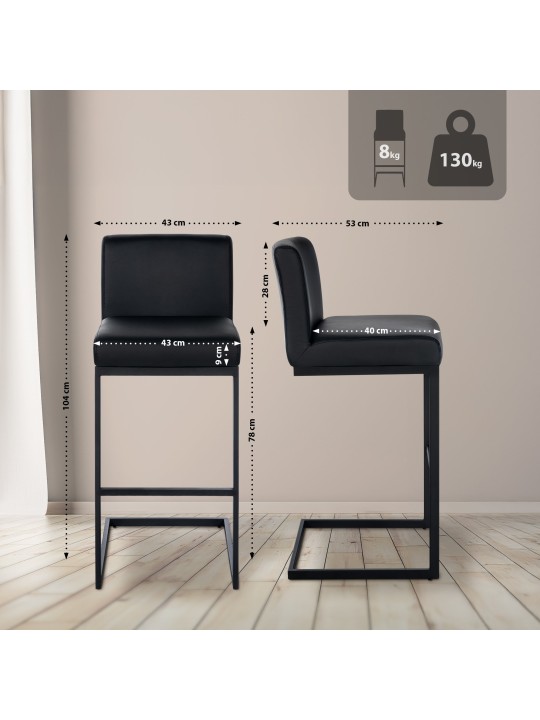 Taburete de bar Hopewell piel sintética B, negro