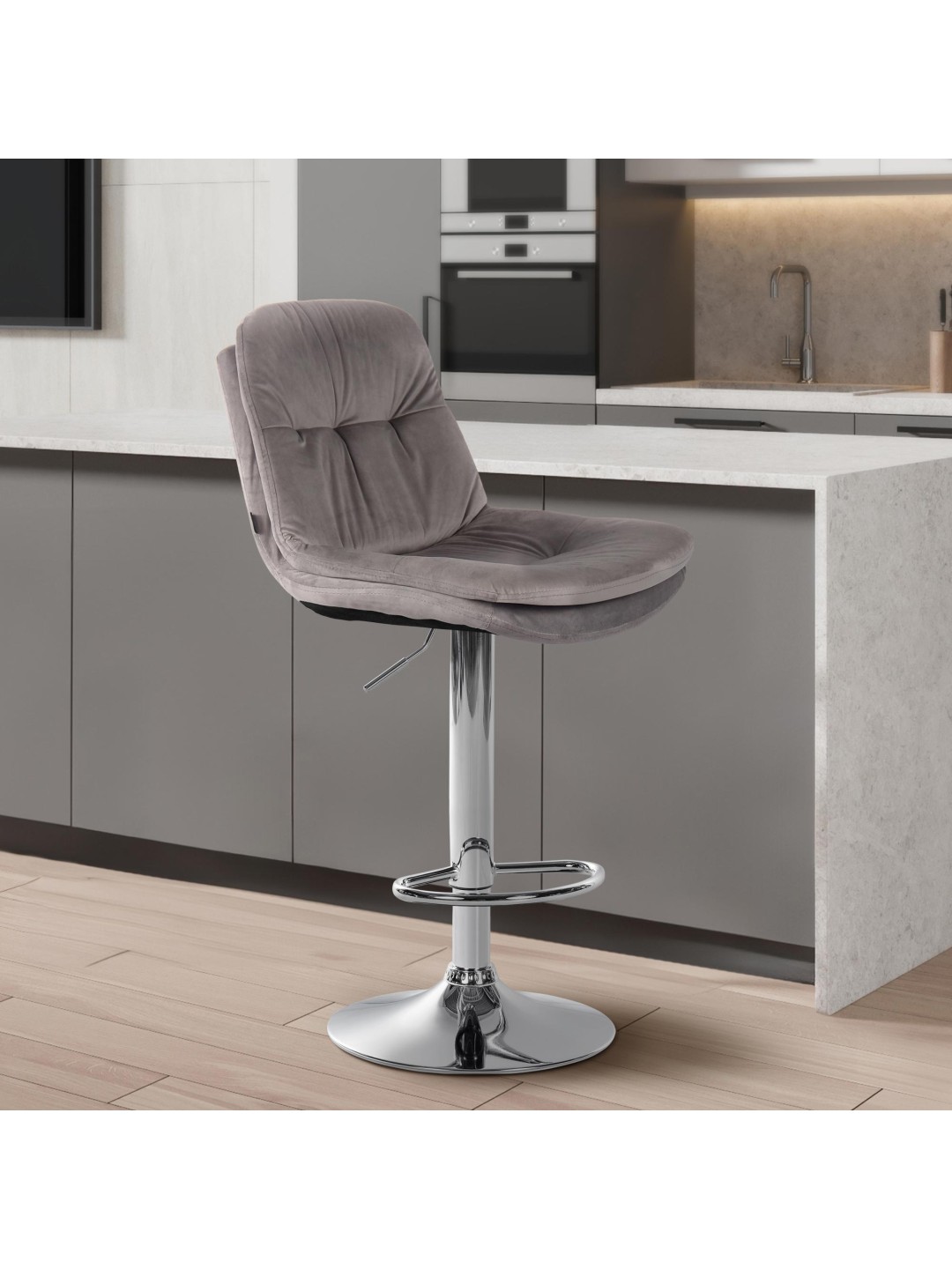 Taburete de bar Laurel Terciopelo Cromo, gris