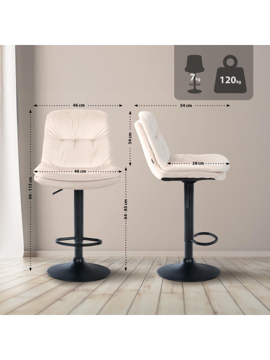 Taburete de bar Laurel terciopelo, crema Taburete de bar Laurel terciopelo, crema