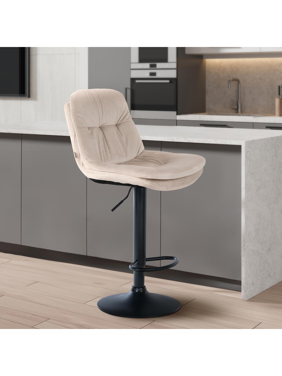 Taburete de bar Laurel terciopelo, crema