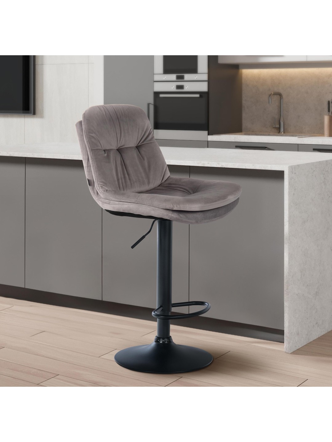 Taburete de bar Laurel terciopelo, gris